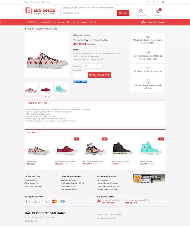 Giao diện web bán giày Big Shoe